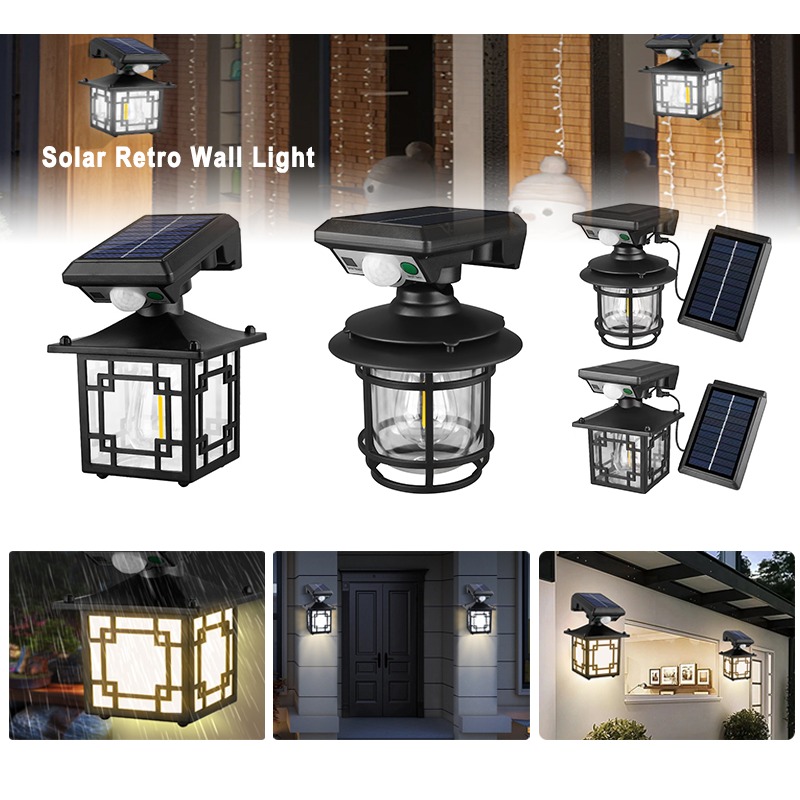 Waterproof Junction Box Solar - Lâmpada Solar Retro para Parede Externa